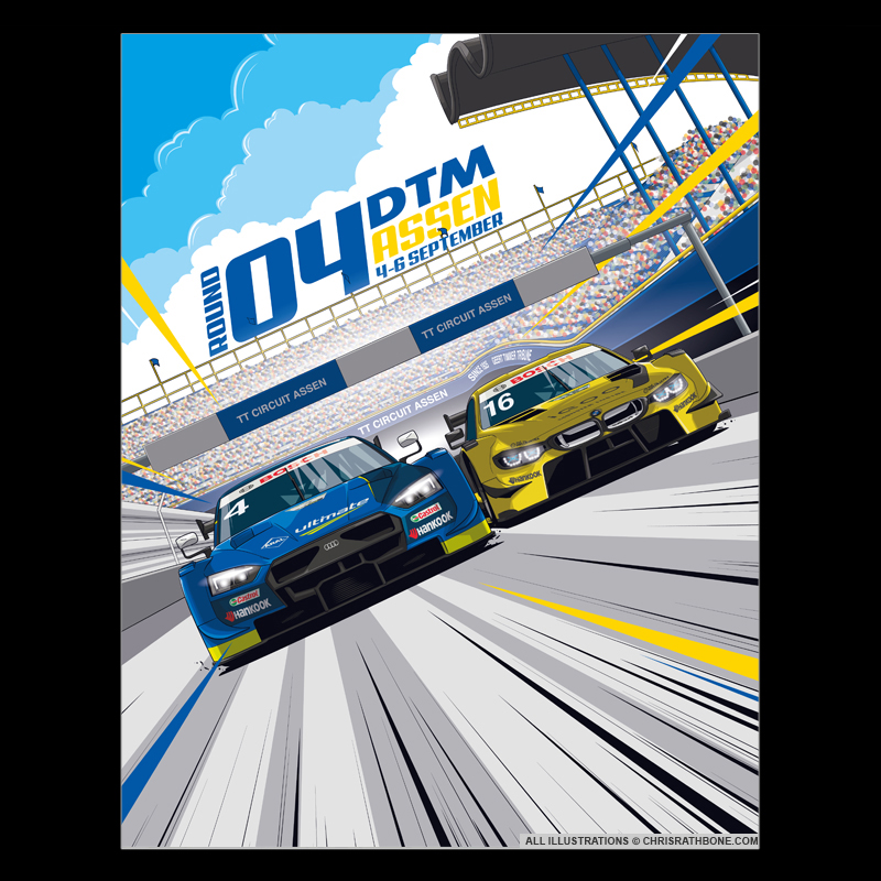 DTM Assen Race poster Illustrations by Chris Rathbone