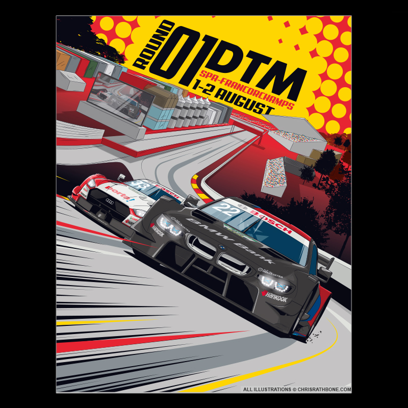 DTM Spa Race poster Illustrations by Chris Rathbone
