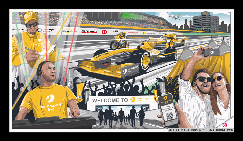 Motorsport Live Autosport International illustrations by Chris Rathbone