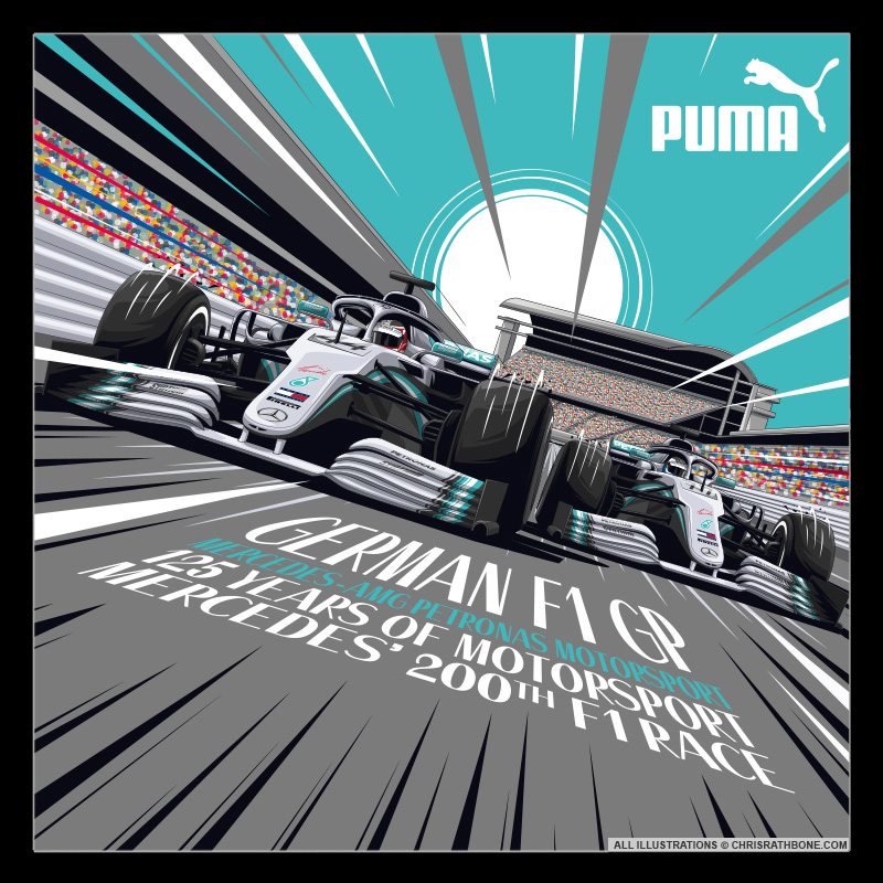 Puma Motorsport Mercedes AMG F1 Team illustration by Chris Rathbone