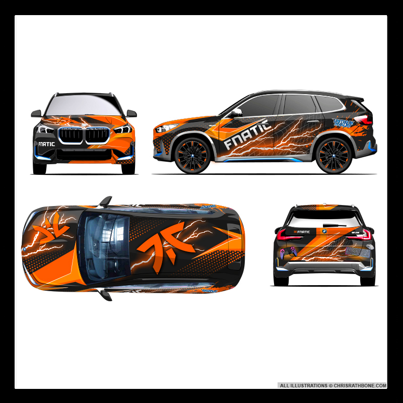 FNATIC BMW Livery design illustration by Chris Rathbone