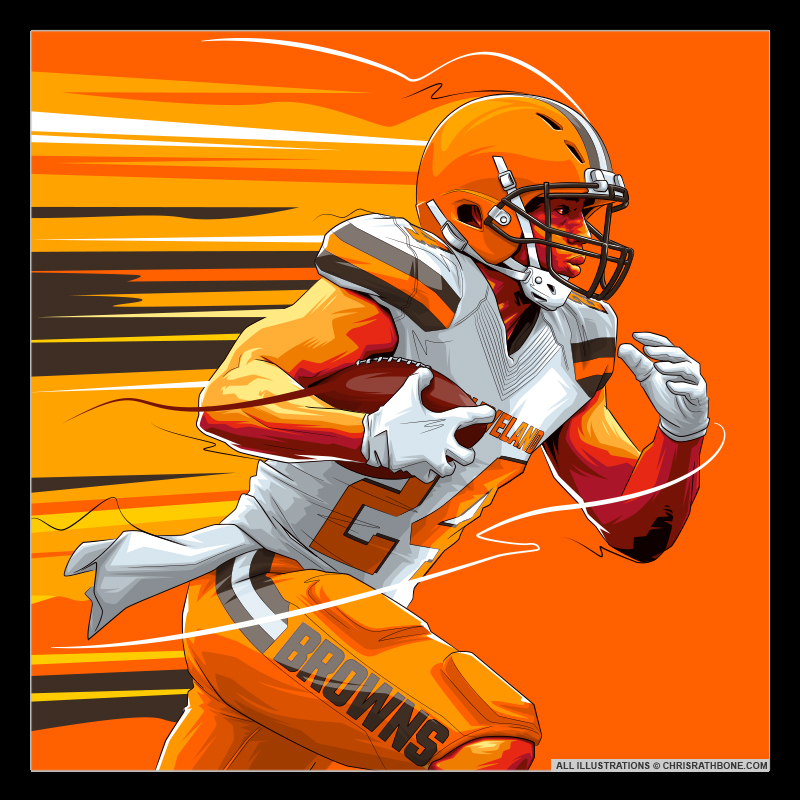 Nick Chubb NFL illustration by Chris Rathbone