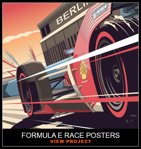 Mahindra Formula E Race poster Illustrations by Chris Rathbone