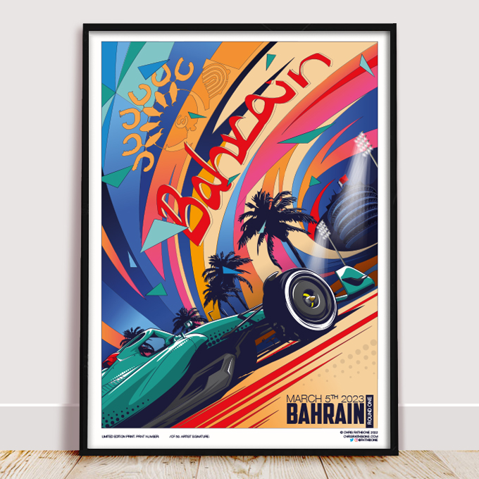 Bahrain GP F1 Race poster illustration by Chris Rathbone