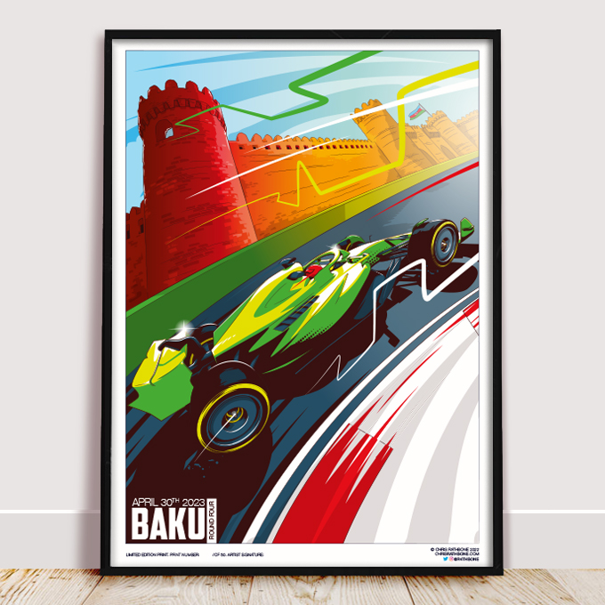 Azerbaijan GP F1 Race poster illustration by Chris Rathbone