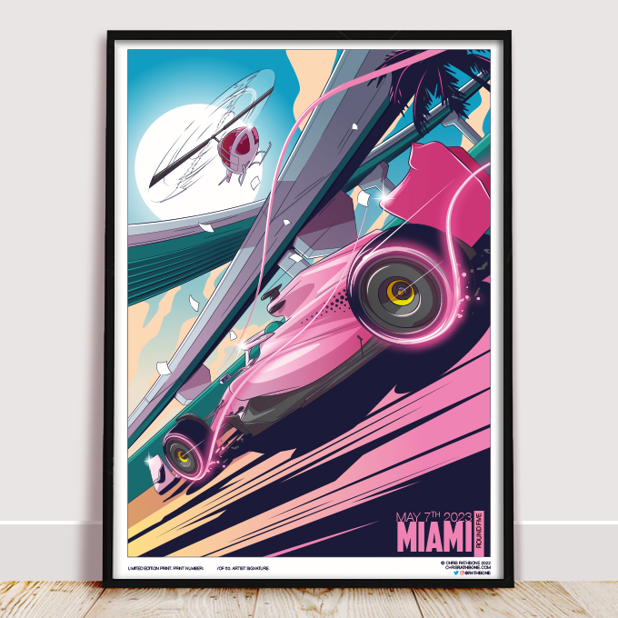 Miami GP F1 Race poster illustration by Chris Rathbone