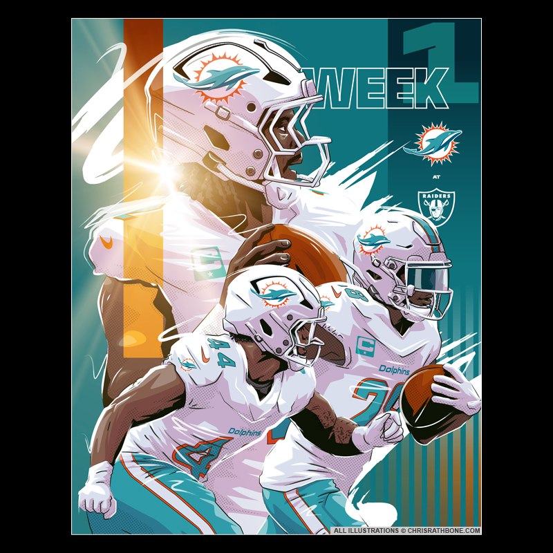 Miami Dolphins game week Illustrations by Chris Rathbone