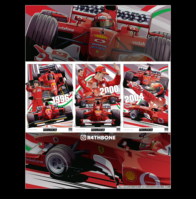 Michael Schumacher Lounge Poster illustrations by Chris Rathbone