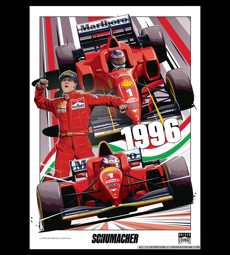 Michael Schumacher Lounge Poster illustrations by Chris Rathbone