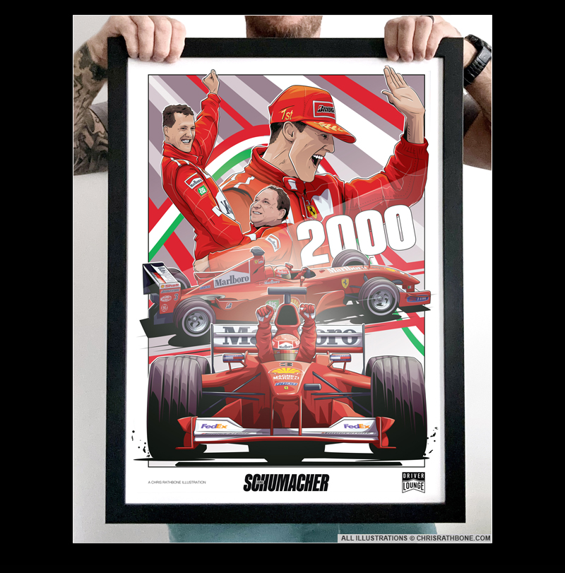 Michael Schumacher Lounge Poster illustrations by Chris Rathbone