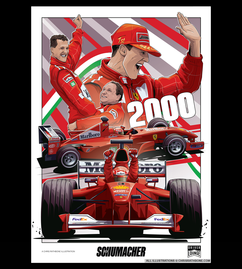 Michael Schumacher Lounge Poster illustrations by Chris Rathbone