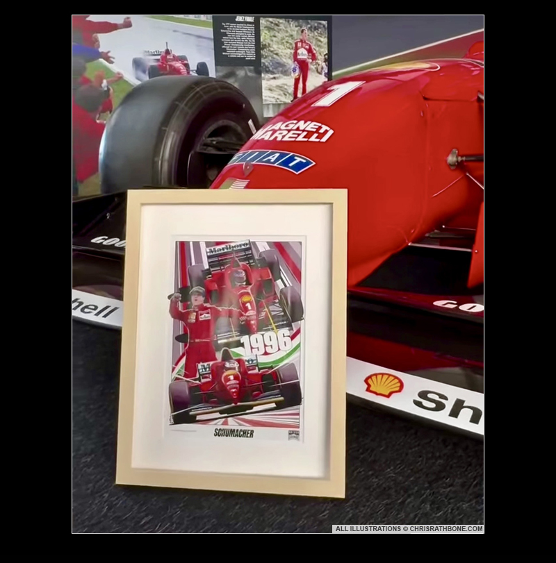 Michael Schumacher Lounge Poster illustrations by Chris Rathbone