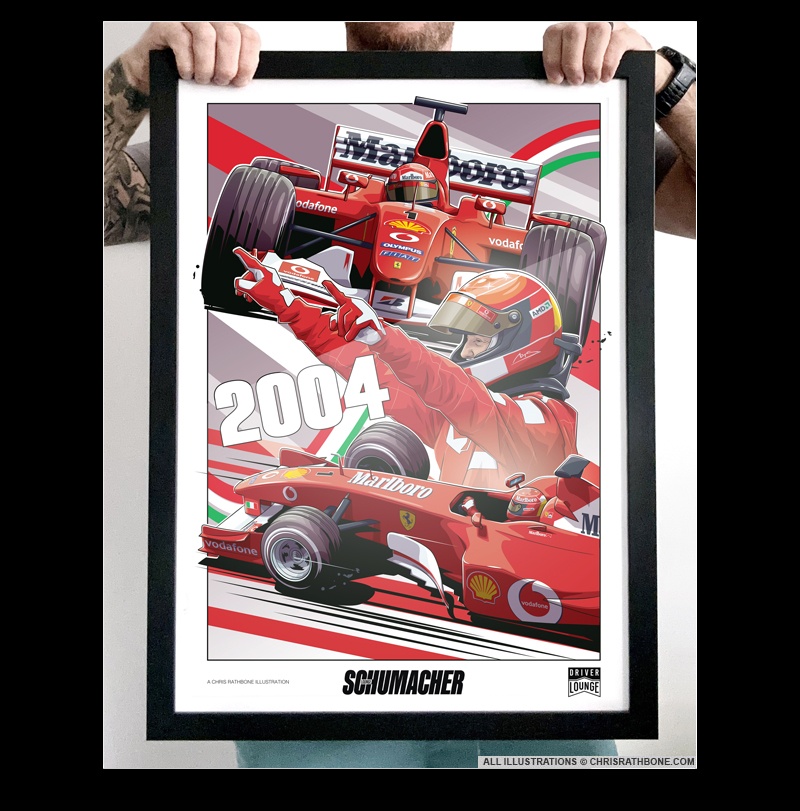 Michael Schumacher Lounge Poster illustrations by Chris Rathbone