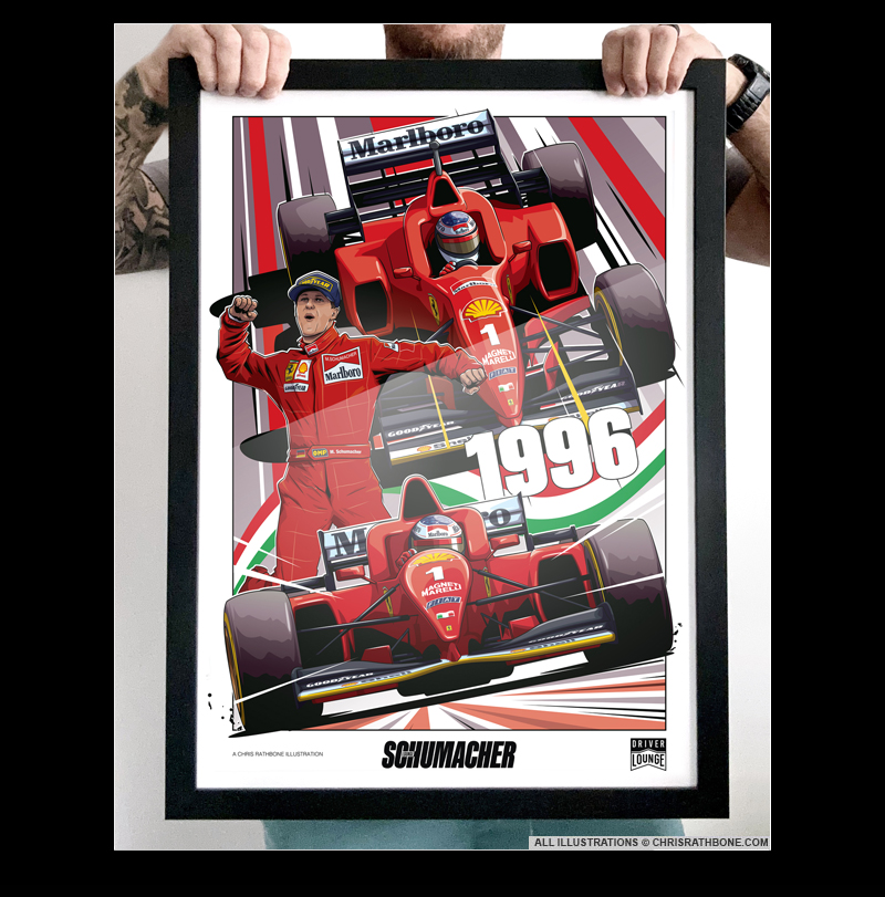 Michael Schumacher Lounge Poster illustrations by Chris Rathbone
