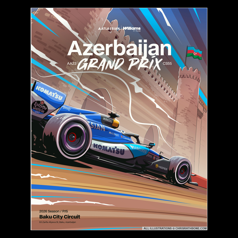Williams F1 Race Poster  illustrations by Chris Rathbone